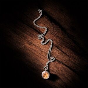 Victorian-Style Pocket Watch Necklace Amber-Tinted Glass Face 32” Chain Romantic